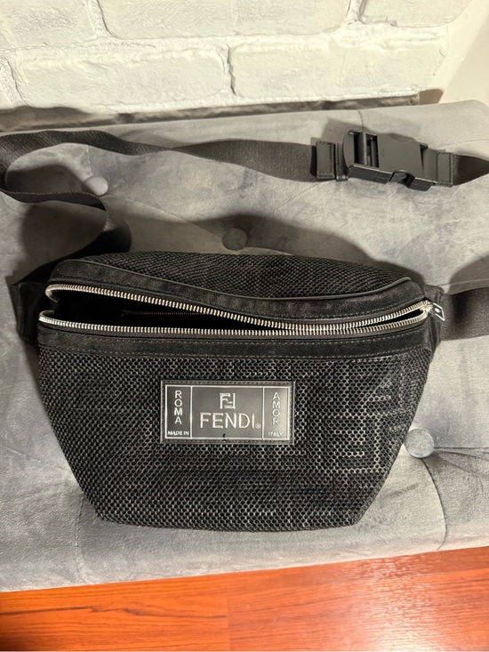 Fendi Handbags - Fendi Black Mesh Belt Bag with Logo Patch